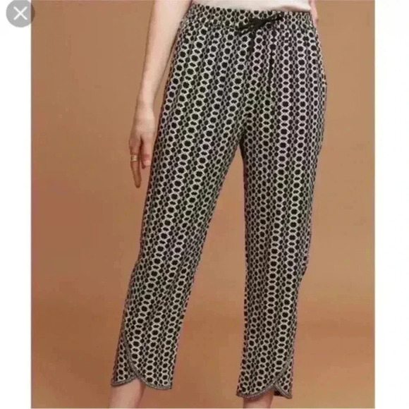 Anthropologie Hei Hei Black White Relaxed Pants Side Embroidery Rayon Soft Sz S - Picture 1 of 10
